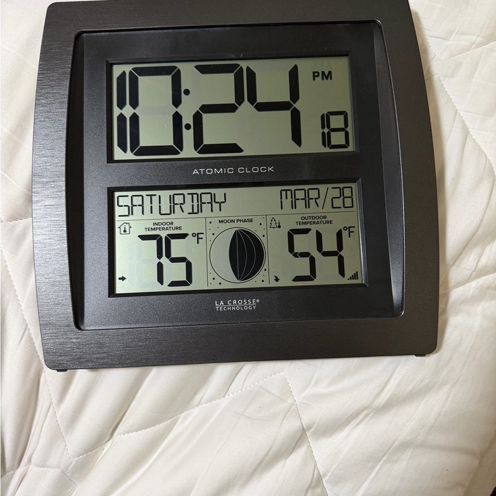 LaCrosse Black Digital Atomic Wall Clock with Temperature Display